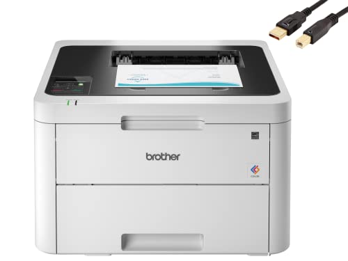 New Brother HL-L32 30CDW Compact Digital Color Laser Printer, with Wireless and Duplex Printing, LCD, 25ppm, 250-sheet, Durlyfish USB Printer Cable