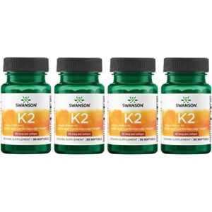 Swanson Natural Vitamin K2 (Menaquinone-7 from Natto) 50 mcg 30 Sgels (4 Pack)