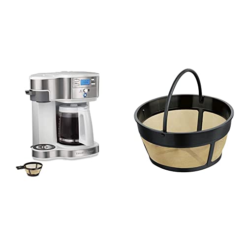 Hamilton Beach 2-Way Brewer Coffee Maker, Single-Serve and 12-Cup Pot, White (49933) & Permanent Gold Tone Filter, Fits Most 8 to 12-Cup Coffee Makers (/80675 )