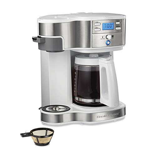 Hamilton Beach 2-Way Brewer Coffee Maker, Single-Serve and 12-Cup Pot, White (49933) & Permanent Gold Tone Filter, Fits Most 8 to 12-Cup Coffee Makers (/80675 )