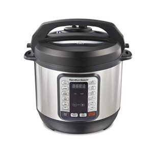 hamilton beach 12-in-1 quikcook pressure cooker with true slow cook technology, rice, sauté, egg and more, 8qt., black and stainless (34508)