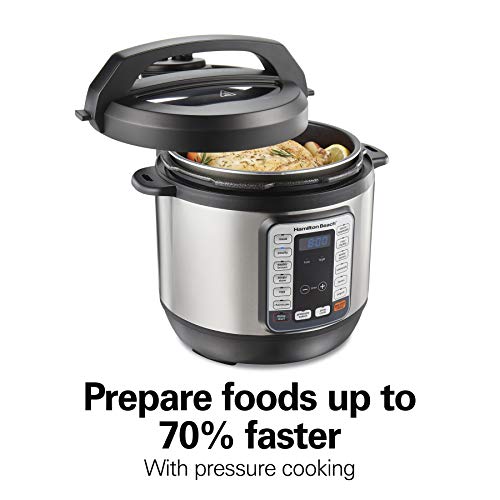 Hamilton Beach 12-in-1 QuikCook Pressure Cooker with True Slow Cook Technology, Rice, Sauté, Egg and More, 8qt., Black and Stainless (34508)