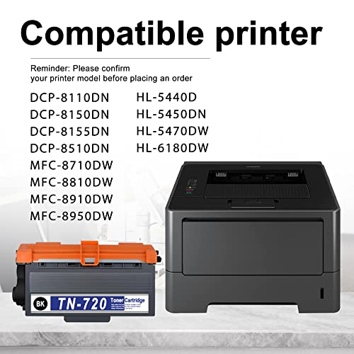 Feromyink Compatible TN720 TN-720 Toner Cartridge Replacement for Brother HL-5440D 5450DN 5470DW/DWT 6180DW/DWT DCP-8110DN 8155DN MFC-8710DW 8810DW 8950DW/DWT Printer (Black,1-Pack)