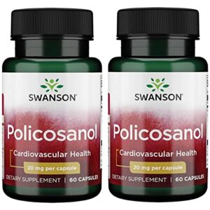 swanson policosanol – supplement helps support cardiovascular health – all natural formula aids good heart health & function – helps maintain healthy cholesterol levels (60 capsules, 20mg each) 2 pack