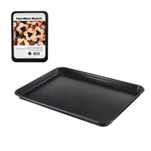 hamilton beach carbon steel cookie pan, professional quality kitchen cookie pan, nonstick baking pan warp resistant & heavy duty sturdy and durable, rust free with black coating inside & outside