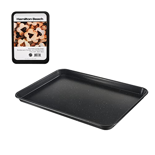 Hamilton Beach Carbon Steel Cookie Pan, Professional Quality Kitchen Cookie Pan, Nonstick Baking Pan Warp Resistant & Heavy Duty Sturdy and Durable, Rust Free with Black Coating Inside & Outside