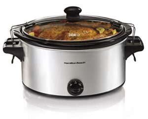 hamilton beach stay or go portable 6-quart slow cooker with lid lock, dishwasher-safe crock, silver (33262)