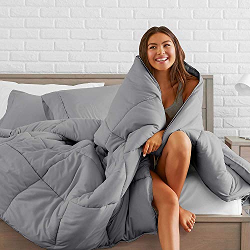 Ultra Soft Bed in Bag 1000 Series Egyptian Cotton 7 Piece 500 GSM Warm Comforter Set ( Comforter + Flat Sheet + Fitted Sheet 19" Deep + 4 Pillow Cases ) Bedding Set Queen Silver Gray