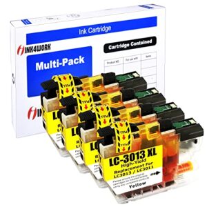 ink4work 4-pack yellow compatible replacement for brother lc3013xl lc-3013 lc3011 xl ink cartridge for use with mfc-j491dw mfc-j497dw mfc-j690dw mfc-j895dw (yellow x 4)