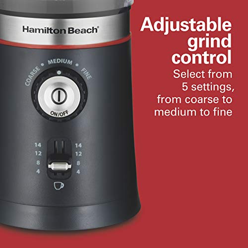 Hamilton Beach 10oz Electric Coffee Grinder with Multiple Grind Settings for up to 14 Cups, Stainless Steel Blades, Black