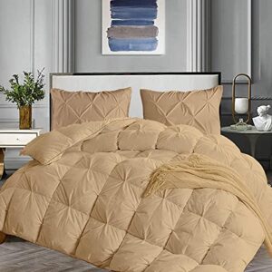 1 pc pinch pleated comforter with 2 pillow shams 100% cotton 400 gsm ultra soft, fluffy, lightweight comforter for all season twin/twin xl size taupe 3 pc-pinch pleat comforter set