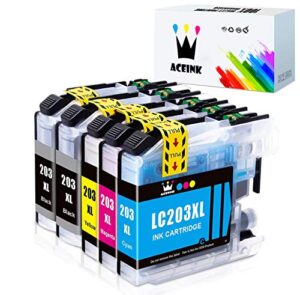 aceink compatiblelc203xl ink cartridge replacement for brother lc203xl lc203 work for brother mfc-j460dw mfc-j880dw mfc-j680dw mfc-j4620dw mfc-j480dw mfc-j4420dw printer, 5 packs (2bk/c/m/y)