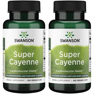 swanson super cayenne – with ginger rhizome, hawthorn berry & lecithin 100 veg caps 2 pack
