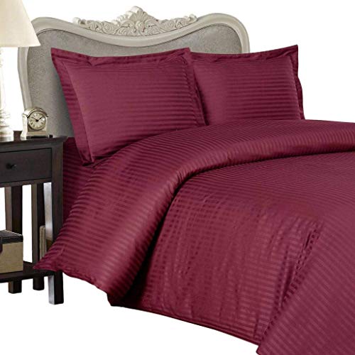 Duvet Insert 800 GSM 5 Piece Burgundy 98'' x 116'' Down Stripes California King Bedding Comforter Set ( Comforter + 4 Pillowcases ) 1000 TC Egyptian Cotton