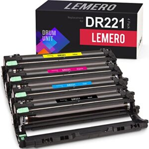 lemero compatible drum unit replacement for brother dr221cl dr221 dr-221 to use with hl-3140cw hl-3170cdw mfc-9130cw mfc-9330cdw mfc-9340cdw (black, cyan, magenta, yellow, 4 pack)