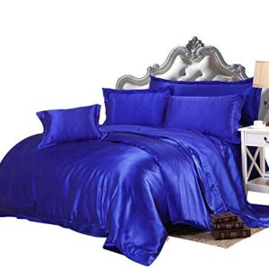 Cotton Home Depot Super Soft Silk Like Satin 5 Piece Bedding Royal Blue Duvet Cover Set (Duvet Cover + 4 Pillow Cases) Zipper Closure Soft Breathable Queen