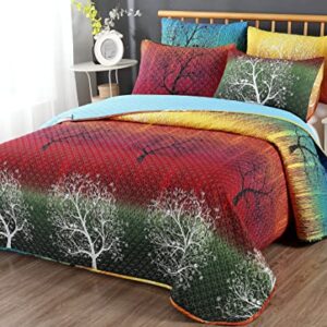 Swanson Beddings Rainbow Tree 5 Piece Bedspread Coverlet Quilt Set: Quilt and 4 Pillow Shams (King)