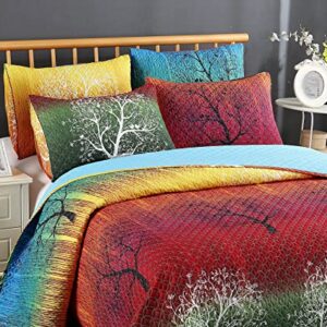 Swanson Beddings Rainbow Tree 5 Piece Bedspread Coverlet Quilt Set: Quilt and 4 Pillow Shams (King)