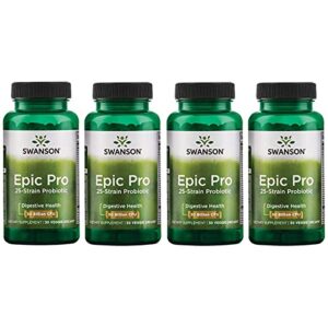 swanson epic-pro 25-strain probiotic 30 billion cfu digestive health immune system support prebiotic nutraflora fos 30 drcaps veggie capsules (caps) (4 pack)