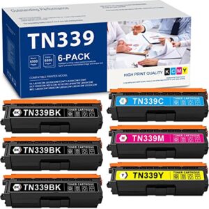 (6-pack, 3bk+1c+1m+1y) tn339bk tn339c tn339m tn339y toner cartridge replacement for brother tn339 tn-339 to use with hl-l8250cdn mfc-l8600cdw hl-l8350cdwt mfc-l8850cdw hl-l8350cdw printer