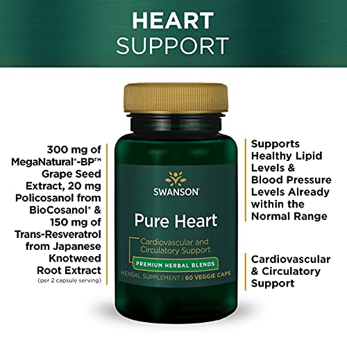 Swanson Pure Heart Cardiovascular Circulatory Health Antioxidant Resveratrol Blood Pressure Cholesterol Support Herbal Supplement 60 Veggie Capsules (Veg Caps) Vegan