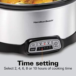 Hamilton Beach 7-Quart Programmable Slow Cooker, Silver (33473) & 4-Quart Programmable Slow Cooker With Dishwasher-Safe Crock and Lid, Silver (33443)