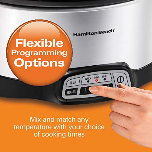 Hamilton Beach 7-Quart Programmable Slow Cooker, Silver (33473) & 4-Quart Programmable Slow Cooker With Dishwasher-Safe Crock and Lid, Silver (33443)