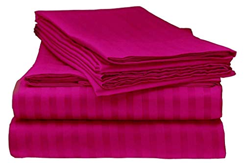 Cotton Home Depot King Striped Sheet Set - Hotel Luxury Bedding Sheets Set - Extra Soft Bed Sheets - Deep Pocket up to 10" - Wrinkle, Fade, Stain Resistant - 4 Piece ( King , Hot Pink )