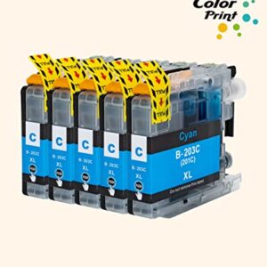 (5-Pack, 5xCyan) ColorPrint Compatible LC203XL Ink Cartridge Replacement for Brother LC203 XL LC-203XL fit for MFC-J4420DW MFC-J4620DW MFC-J5520DW MFC-J5620DW MFC-J5720DW MFC-J480DW MFC-J880DW Printer