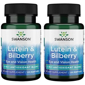swanson standardized lutein & bilberry – natural supplement promoting eye sight & eye health – formula to help reduce eye fatigue & strain – (120 softgels) 2 pack