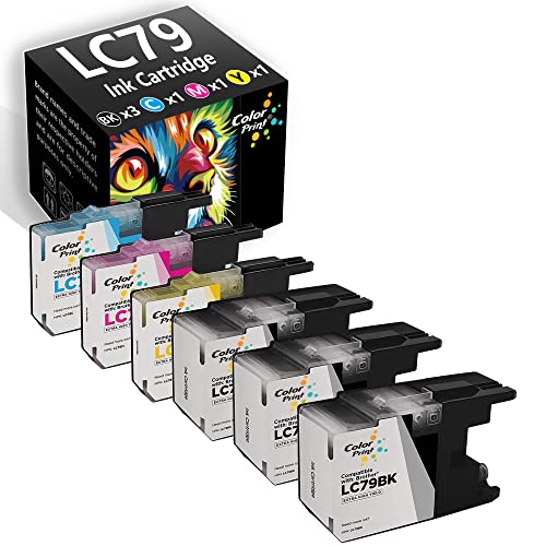 (6-Pack, 3BK, 1C, 1M, 1Y) ColorPrint Compatible LC79 Ink Cartridge Replacement for Brother LC79XXL LC-79 XXL Ink Cartridge Work with MFC-J5910DW MFC-J6510DW MFC-J6710DW MFC-J6910DW Printer