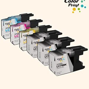 (6-Pack, 3BK, 1C, 1M, 1Y) ColorPrint Compatible LC79 Ink Cartridge Replacement for Brother LC79XXL LC-79 XXL Ink Cartridge Work with MFC-J5910DW MFC-J6510DW MFC-J6710DW MFC-J6910DW Printer