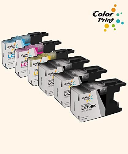 (6-Pack, 3BK, 1C, 1M, 1Y) ColorPrint Compatible LC79 Ink Cartridge Replacement for Brother LC79XXL LC-79 XXL Ink Cartridge Work with MFC-J5910DW MFC-J6510DW MFC-J6710DW MFC-J6910DW Printer