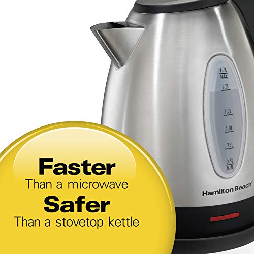 Hamilton Beach Electric Tea Kettle, Water Boiler & Heater, 1.7 L, Stainless Steel (40880) & Fresh Grind Electric Coffee Grinder for Beans, Spices and More, Makes up to 12 Cups, Black