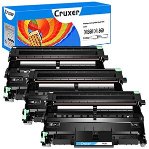 cruxer 3-pack black compatible drum unit replacement for brother dr360 dr-360 work with hl-2140 hl-2170w mfc-7840w mfc-7340 mfc-7345n dcp-7030 dcp-7040 series printer (black, 3-pack)