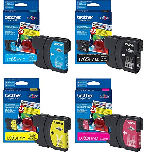 Brother LC65BK LC65C, LC65M, LC65Y HY High Yield Ink Cartridge Set of Black, Cyan, Magenta, Yellow -1 Each in Retail Packing