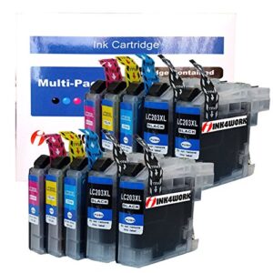 ink4work 10 pack compatible ink cartridge replacement for brother lc203 xl lc203xl to use with mfc-j460dw mfc-j480dw mfc-j485dw mfc-j680dw mfc-j880dw mfc-j885dw (4 black, 2 cyan, 2 magenta, 2 yellow)