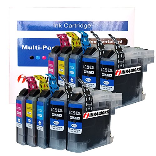 INK4WORK 10 Pack Compatible Ink Cartridge Replacement for Brother LC203 XL LC203XL to use with MFC-J460DW MFC-J480DW MFC-J485DW MFC-J680DW MFC-J880DW MFC-J885DW (4 Black, 2 Cyan, 2 Magenta, 2 Yellow)