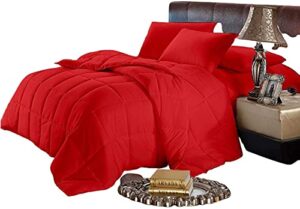 soft bed in bag 1000 series egyptian cotton 5 piece 500 gsm warm comforter set (comforter + flat sheet + fitted sheet 18″ deep + 2 pillow cases) bedding set cal. king red