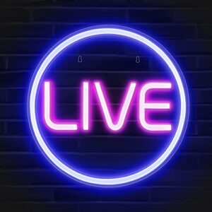 lumoonosity live neon signs – led live on air neon lights for twitch, tiktok, youtube streamers/gamers – cool live streaming/recording sign – round led sign for studio, wall, bedroom, game room decor