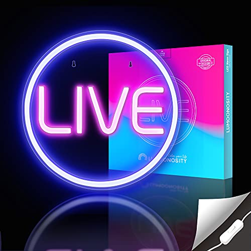 Lumoonosity LIVE Neon Signs - LED Live On Air Neon Lights for Twitch, Tiktok, Youtube Streamers/Gamers - Cool Live Streaming/Recording Sign - Round Led Sign for Studio, Wall, Bedroom, Game Room Decor