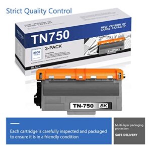 EDH Compatible TN750 TN-750 Toner Cartridge Replacement for Brother High Yield Compatible with DCP-8110DN 8150DN 8510DN MFC-8710DW 8950DW/DWT 8810DW 8910DW HL-5470DW/DWT 5440D Printer (3 Pack,Black)