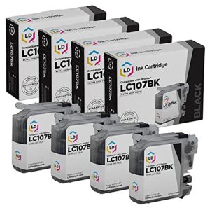 ld products compatible ink cartridge replacement for brother lc107bk super high yield (black, 4-pack)