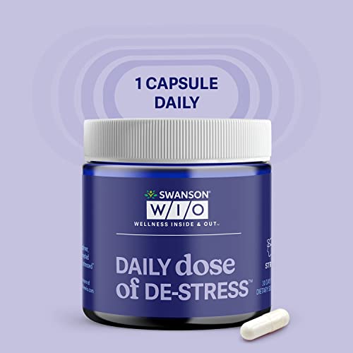 Swanson WIO™ Daily dose of DE-Stress™ Stress Support, Relaxation, Feel Calmer, Rest Better, Less Stress, Lactium® Milk Protein Peptide, Adaptogen, Mental Wellness, 30 Capsules (30-Day Supply)