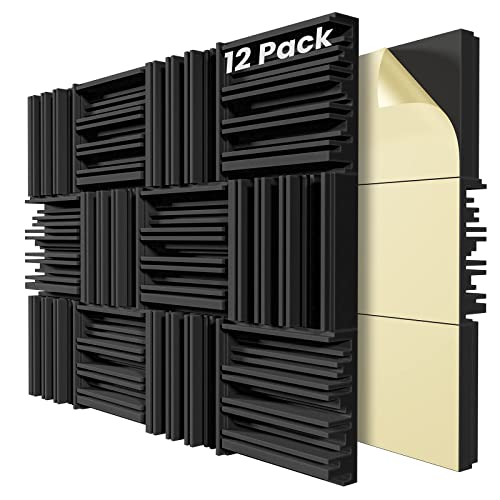 Whalevale Self-Adhesive Sound Proof Foam Panels, 12 Packs 12 X 12 X 2 inch Acoustic Panels, High Resilience Sound Proofing Padding for Wall,Soundproof Foam Used in Home,Studio,etc,Black