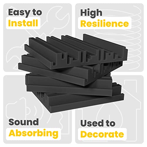 Whalevale Self-Adhesive Sound Proof Foam Panels, 12 Packs 12 X 12 X 2 inch Acoustic Panels, High Resilience Sound Proofing Padding for Wall,Soundproof Foam Used in Home,Studio,etc,Black