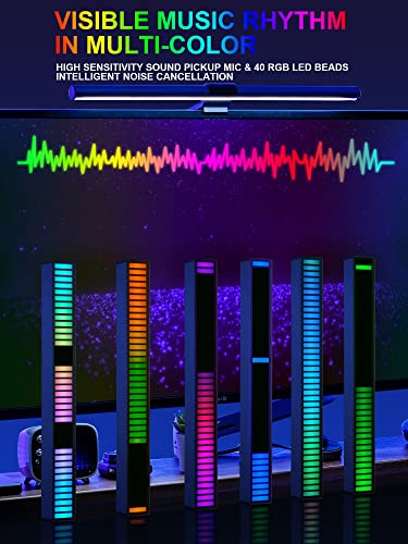 Rhythm RGB Light Bar, Mini Rechargeable Music Sync Voice Activated Colorful LED Lighting, 40 Bit Ambient Sound SR, Portable Multicolor Light Decor for Home, Gaming, TV, PC, Car, Party, DJ Studio