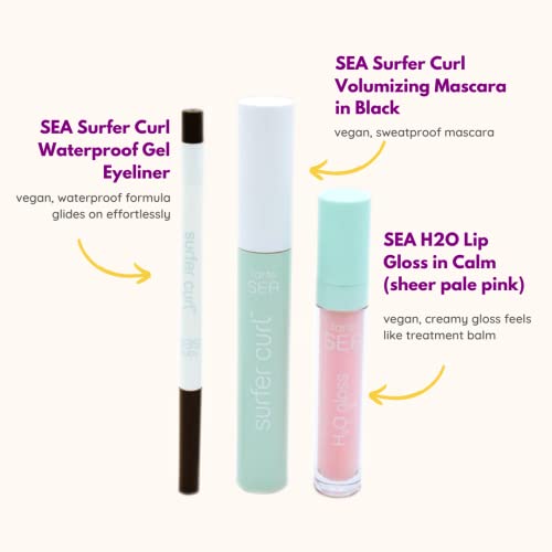 Tarte Cosmetics Tarte Sea Surfer Curl Clean Must-Haves Makeup Set, Sea Surfer Curl Black Volumizing Mascara, Waterproof Gel Black Eyeliner, Sea H20 Lip Gloss in Calm - Sheer Pale Pink 3 Piece Set