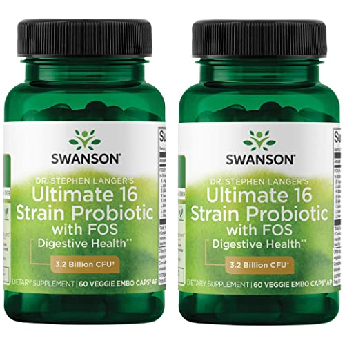 Swanson Dr. Stephen Langer's Formula - Natural Probiotic w/ Prebiotic FOS - 16-Strain Supplement Promoting Digestive Support w/ 3.2 Billion CFU per Capsule - (60 Veggie Capsules) 2 Pack