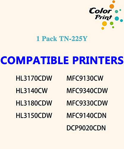 ColorPrint Compatible TN225 Toner Cartridge Replacement for Brother TN-225Y TN-225 TN-221 TN221 Used for HL-3140CW HL-3170CDW HL-3180CDW MFC 9130CW 9330CDW 9340CDW DCP-9020CDN Printer (1-Pack, Yellow)